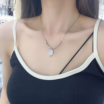 Colier cu pandantiv în formă de inimă-picătură, lanț metalic, cristal artificial, placare electrolitică, stil proaspăt și dulce