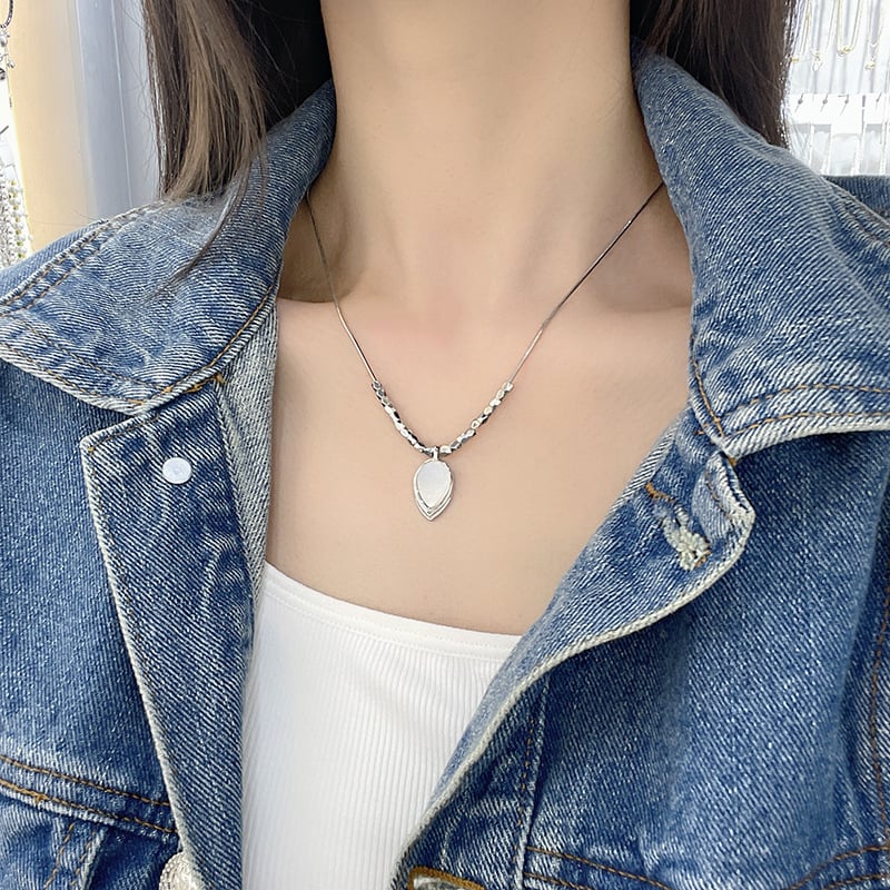 Colier cu pandantiv în formă de inimă-picătură, lanț metalic, cristal artificial, placare electrolitică, stil proaspăt și dulce
