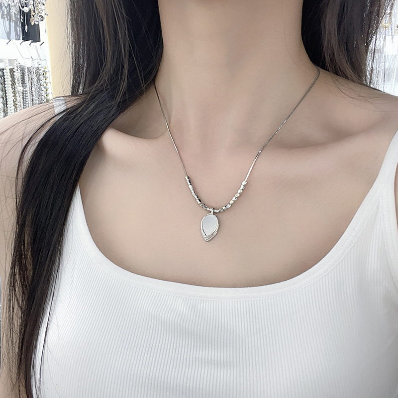 Colier cu pandantiv în formă de inimă-picătură, lanț metalic, cristal artificial, placare electrolitică, stil proaspăt și dulce