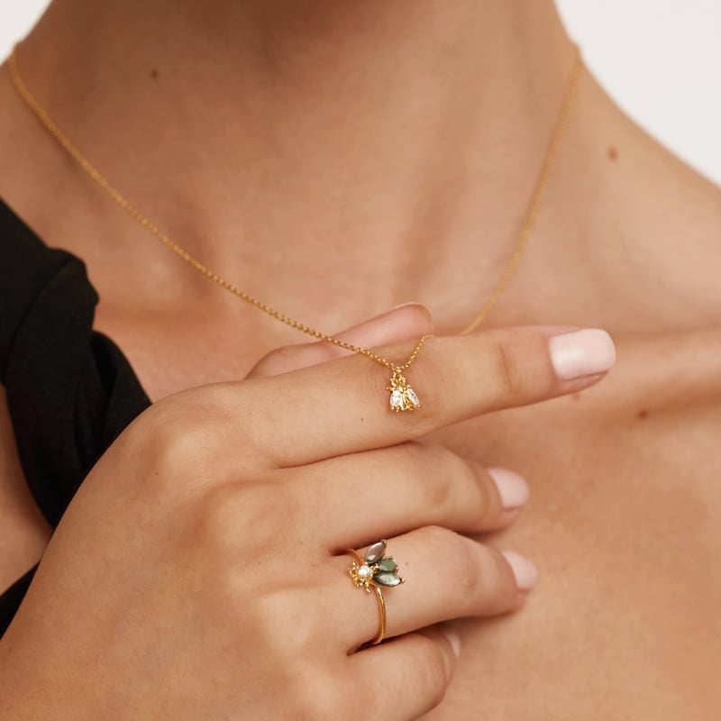 925 ezüstből készült méhmedálos nyaklánc O-lánccal, rovarmotívum, Vientiane