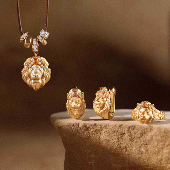 Colier cu pandantiv leu, stil palat, aur alluvial placat cu electroplacare, Zhenyu, primăvara 2025