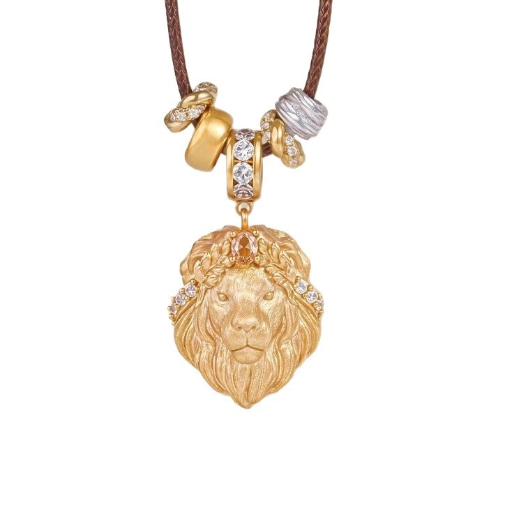 Colier cu pandantiv leu, stil palat, aur alluvial placat cu electroplacare, Zhenyu, primăvara 2025