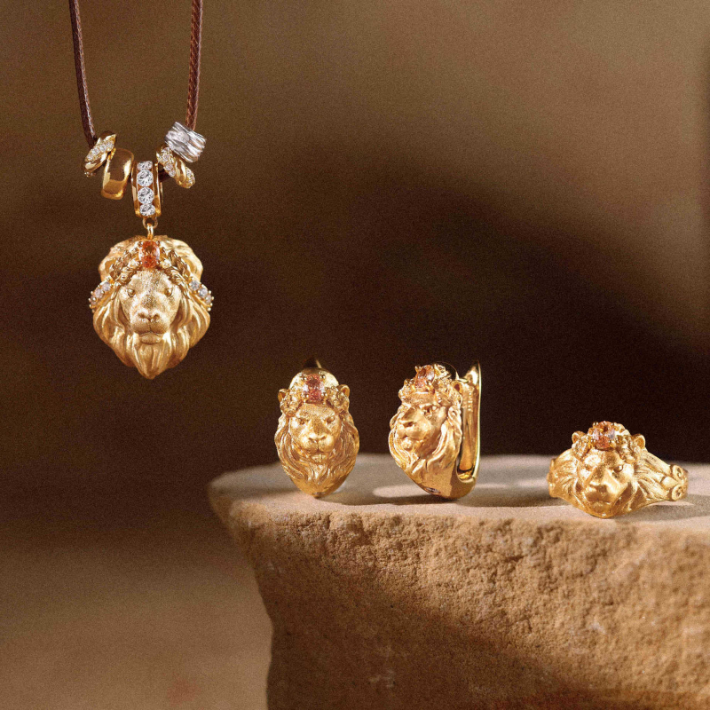 Colier cu pandantiv leu, stil palat, aur alluvial placat cu electroplacare, Zhenyu, primăvara 2025