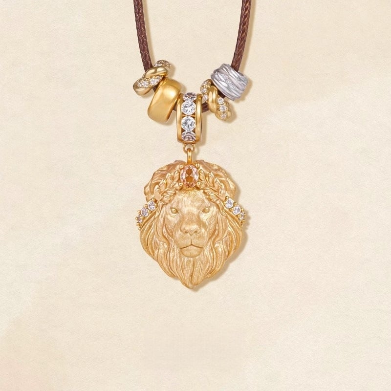 Colier cu pandantiv leu, stil palat, aur alluvial placat cu electroplacare, Zhenyu, primăvara 2025