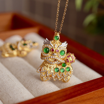Colier cu pandant Kirin Lion, Fabricat manual, Geometric, Material Jade, Origine Guangdong, Primăvara 2025