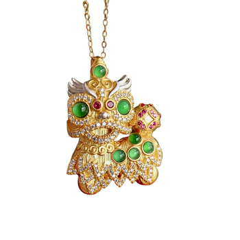 Colier cu pandant Kirin Lion, Fabricat manual, Geometric, Material Jade, Origine Guangdong, Primăvara 2025
