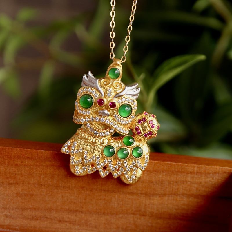 Colier cu pandant Kirin Lion, Fabricat manual, Geometric, Material Jade, Origine Guangdong, Primăvara 2025