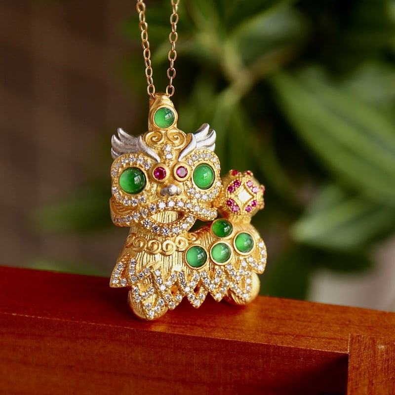 Colier cu pandant Kirin Lion, Fabricat manual, Geometric, Material Jade, Origine Guangdong, Primăvara 2025