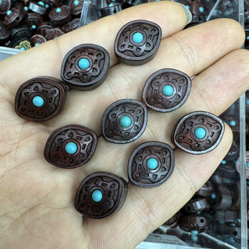 DIY аксесоари за бижута - ключодържател и висулка от дърво, бирюза вградена, ръчно издялани, All-Match стил