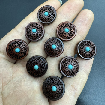 DIY аксесоари за бижута - ключодържател и висулка от дърво, бирюза вградена, ръчно издялани, All-Match стил