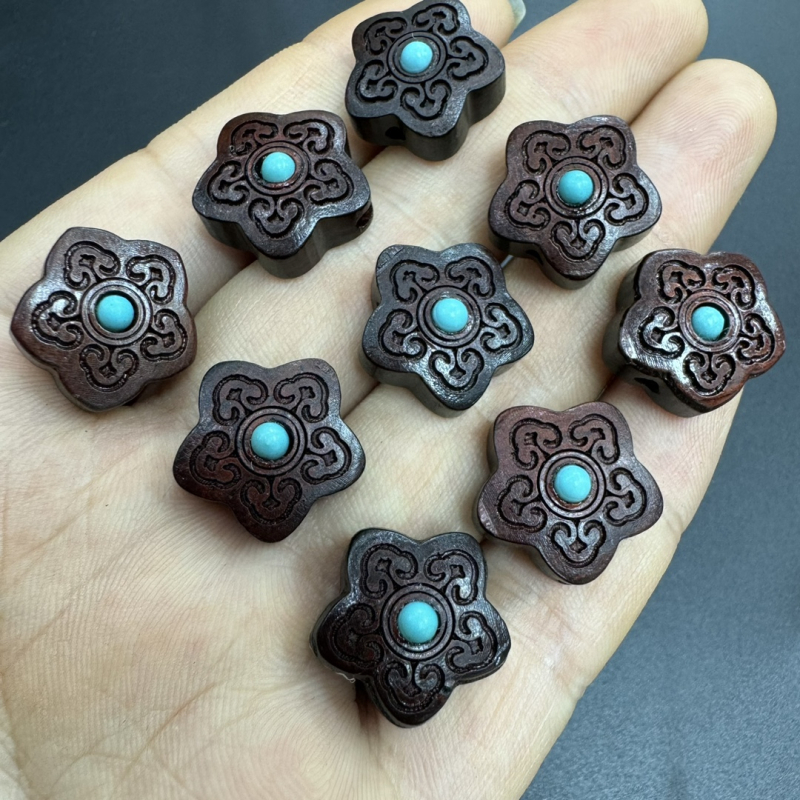 DIY аксесоари за бижута - ключодържател и висулка от дърво, бирюза вградена, ръчно издялани, All-Match стил