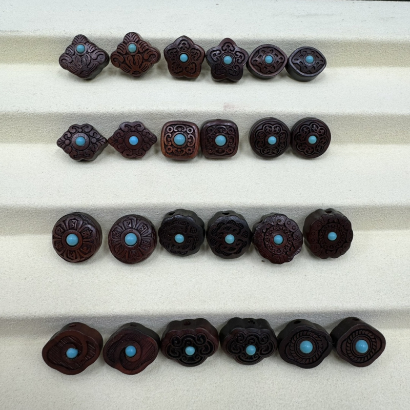 DIY аксесоари за бижута - ключодържател и висулка от дърво, бирюза вградена, ръчно издялани, All-Match стил