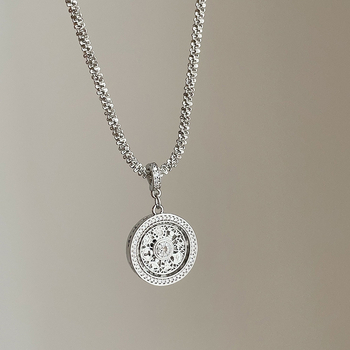 Colier metalic pentru femei cu busolă rotativă cu opt comori, lanț obișnuit