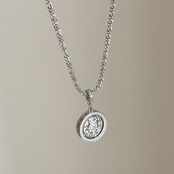 Colier metalic pentru femei cu busolă rotativă cu opt comori, lanț obișnuit