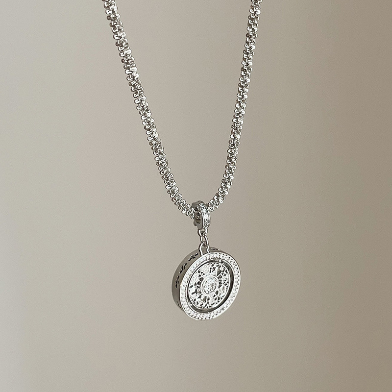 Colier metalic pentru femei cu busolă rotativă cu opt comori, lanț obișnuit