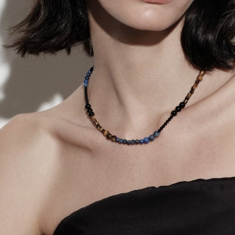 Vėrinys su natūraliais akmenimis, kinietiško vėjo stilius, rankų darbo, Yi Fei prekės ženklas, vasara 2024