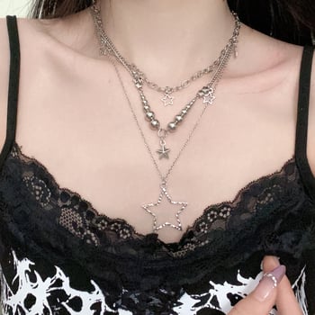 Colier cu stea în mai multe straturi — aliaj de zinc, placare electrolitică, stea geometrică, stil Vânt Rece