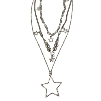 Colier cu stea în mai multe straturi — aliaj de zinc, placare electrolitică, stea geometrică, stil Vânt Rece