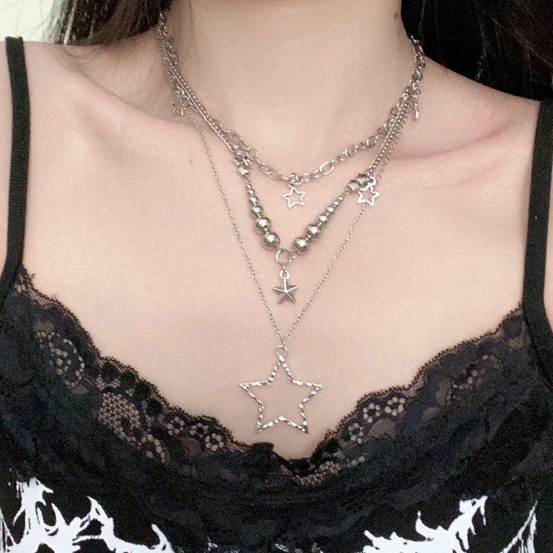 Colier cu stea în mai multe straturi — aliaj de zinc, placare electrolitică, stea geometrică, stil Vânt Rece