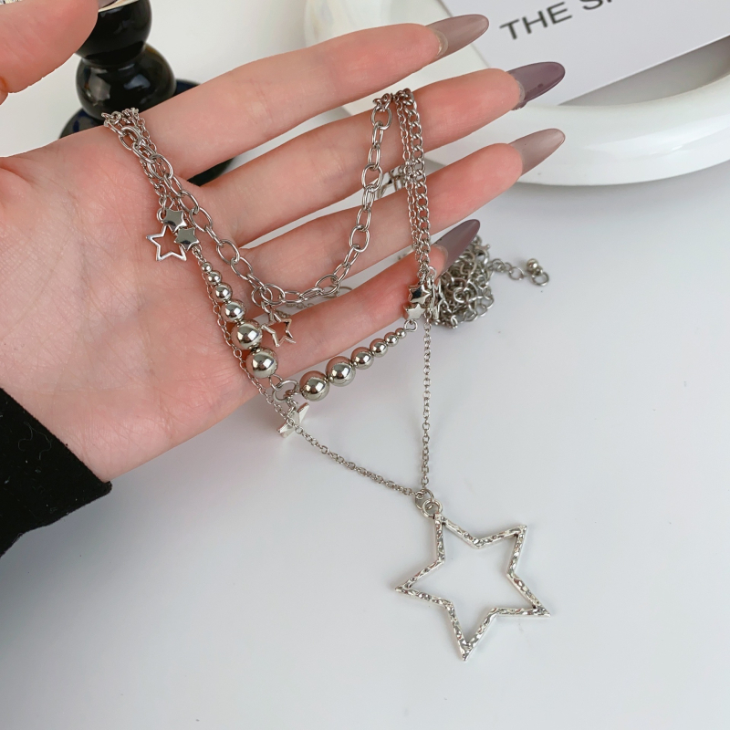 Colier cu stea în mai multe straturi — aliaj de zinc, placare electrolitică, stea geometrică, stil Vânt Rece