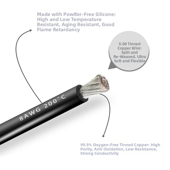 8 AWG мек силиконов проводник за литиеви батерии, дронове и моделни самолети — устойчив на корозия