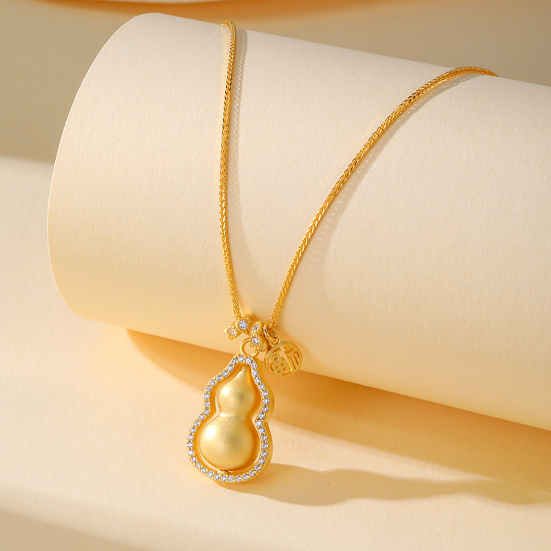 Srebro 925 lanac s privjeskom u obliku tikve i simbolom sreće, kineski stil geometrijski dizajn, lanac tip Čopard