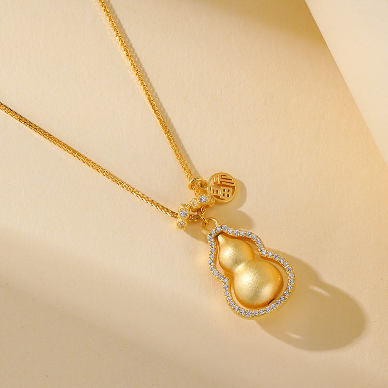 Srebro 925 lanac s privjeskom u obliku tikve i simbolom sreće, kineski stil geometrijski dizajn, lanac tip Čopard