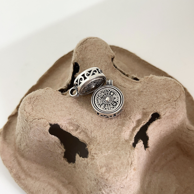 Silver Ruitai 925 Argint Sterling, Pandant cu compas cu opt comoare, rotativ, pentru unisex, stil chinezesc