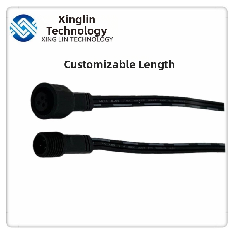 M13 atsparus vandeniui kabelis su dulkių gaubteliu, 3 laidų aviacinio kištuko versijai, vyr. ir moterų jungtys, 3A, 300V, variniai kontaktai, PVC izoliacija