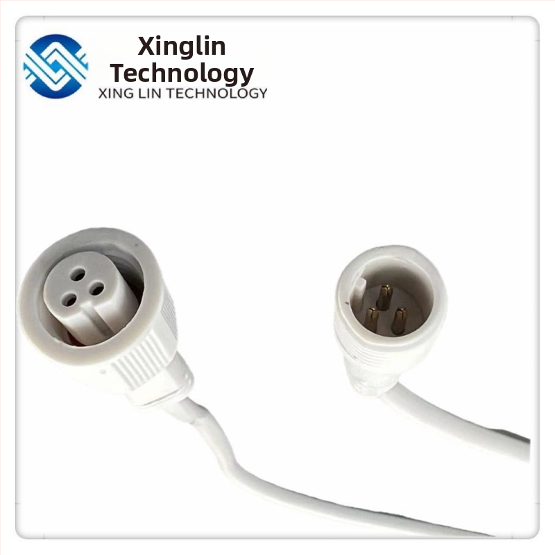 M13 atsparus vandeniui kabelis su dulkių gaubteliu, 3 laidų aviacinio kištuko versijai, vyr. ir moterų jungtys, 3A, 300V, variniai kontaktai, PVC izoliacija