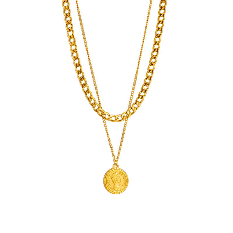 Colier geometric din oțel de titan, cu pandantiv dublu în formă de regină, unisex, lanț regulat