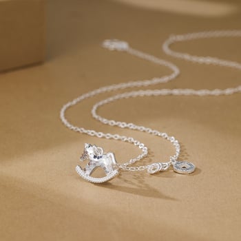 Nyaklánc póni függővel, ezüstbevonatú réz, elektroplakálás, szabványos lánc, uniszex, semleges stílus