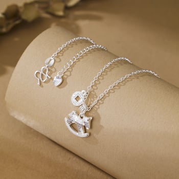 Nyaklánc póni függővel, ezüstbevonatú réz, elektroplakálás, szabványos lánc, uniszex, semleges stílus