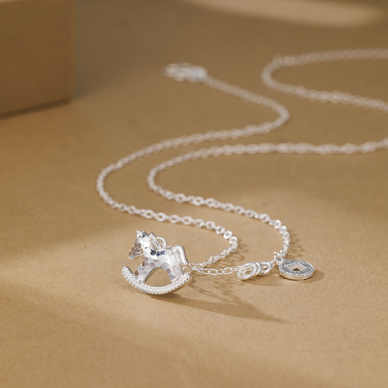 Nyaklánc póni függővel, ezüstbevonatú réz, elektroplakálás, szabványos lánc, uniszex, semleges stílus