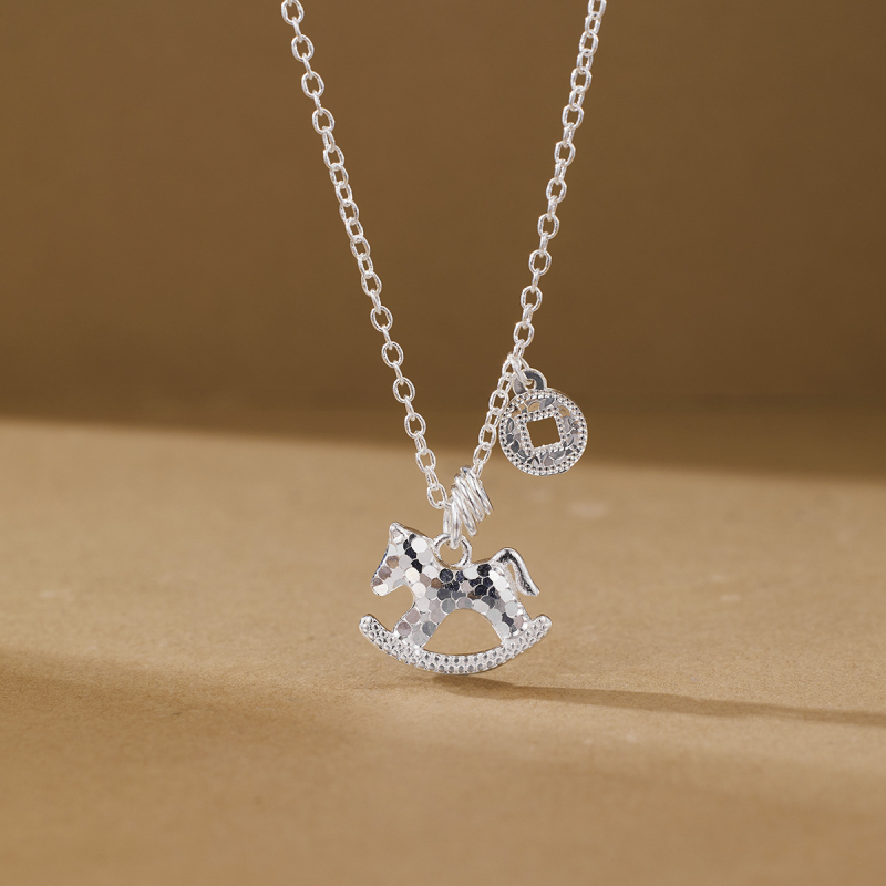 Nyaklánc póni függővel, ezüstbevonatú réz, elektroplakálás, szabványos lánc, uniszex, semleges stílus