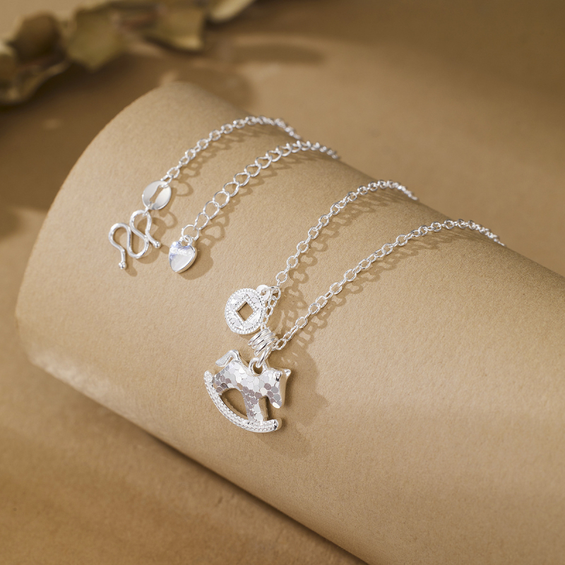 Nyaklánc póni függővel, ezüstbevonatú réz, elektroplakálás, szabványos lánc, uniszex, semleges stílus