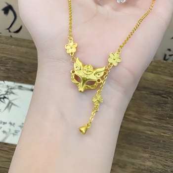 Colier cu mască de vulpe, Argint 925, Stil antic, Lanț Flash o