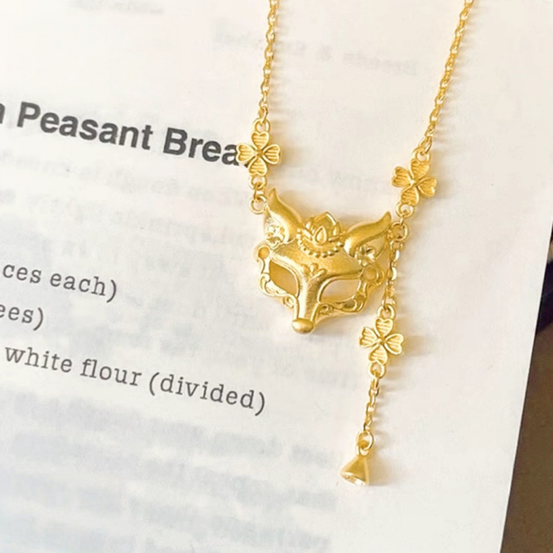 Colier cu mască de vulpe, Argint 925, Stil antic, Lanț Flash o