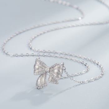 Colier cu pandantiv în formă de fundă din argint 925, lanț cu motiv floare-cruz, 2,15 g, Xiaowei silver jewelry