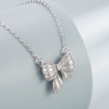 Colier cu pandantiv în formă de fundă din argint 925, lanț cu motiv floare-cruz, 2,15 g, Xiaowei silver jewelry