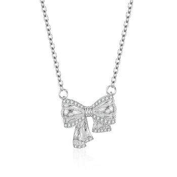 Colier cu pandantiv în formă de fundă din argint 925, lanț cu motiv floare-cruz, 2,15 g, Xiaowei silver jewelry