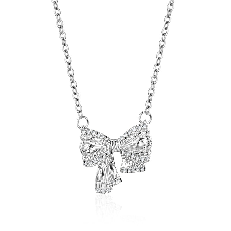 Colier cu pandantiv în formă de fundă din argint 925, lanț cu motiv floare-cruz, 2,15 g, Xiaowei silver jewelry