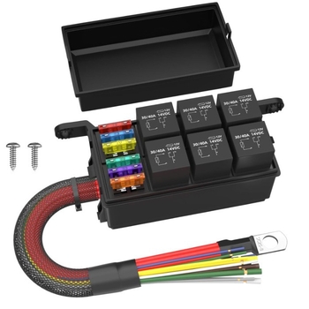 Кутия за предпазители и релета, 6-канална, предварително свързана, водоустойчива, 12V/24V