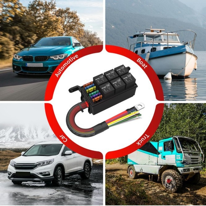 Кутия за предпазители и релета, 6-канална, предварително свързана, водоустойчива, 12V/24V