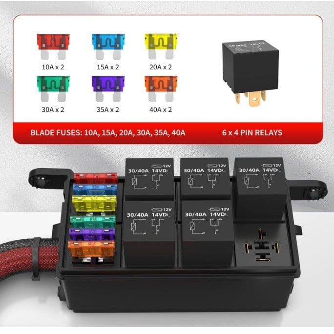 Кутия за предпазители и релета, 6-канална, предварително свързана, водоустойчива, 12V/24V