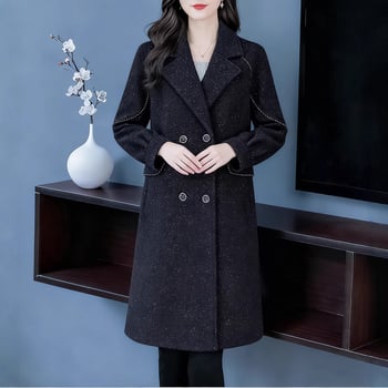 Γυναικείο παλτό με fleece επένδυση, βαμβακο-πολυεστερική ανάμειξη, κομψό αστικό στυλ, ζωικό μοτίβο, Χειμώνας 2025