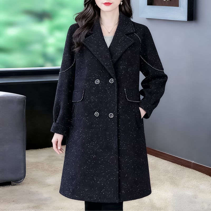 Γυναικείο παλτό με fleece επένδυση, βαμβακο-πολυεστερική ανάμειξη, κομψό αστικό στυλ, ζωικό μοτίβο, Χειμώνας 2025