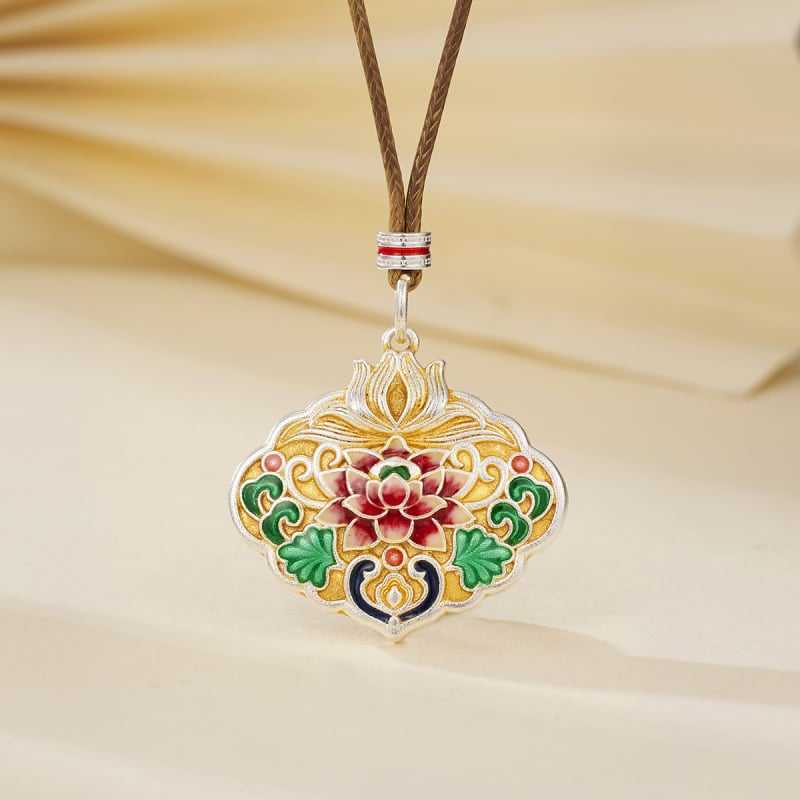 Medálos nyaklánc: geometrikus réz, lótusz zománc, édes stílus, 2025 tavaszi kiadás