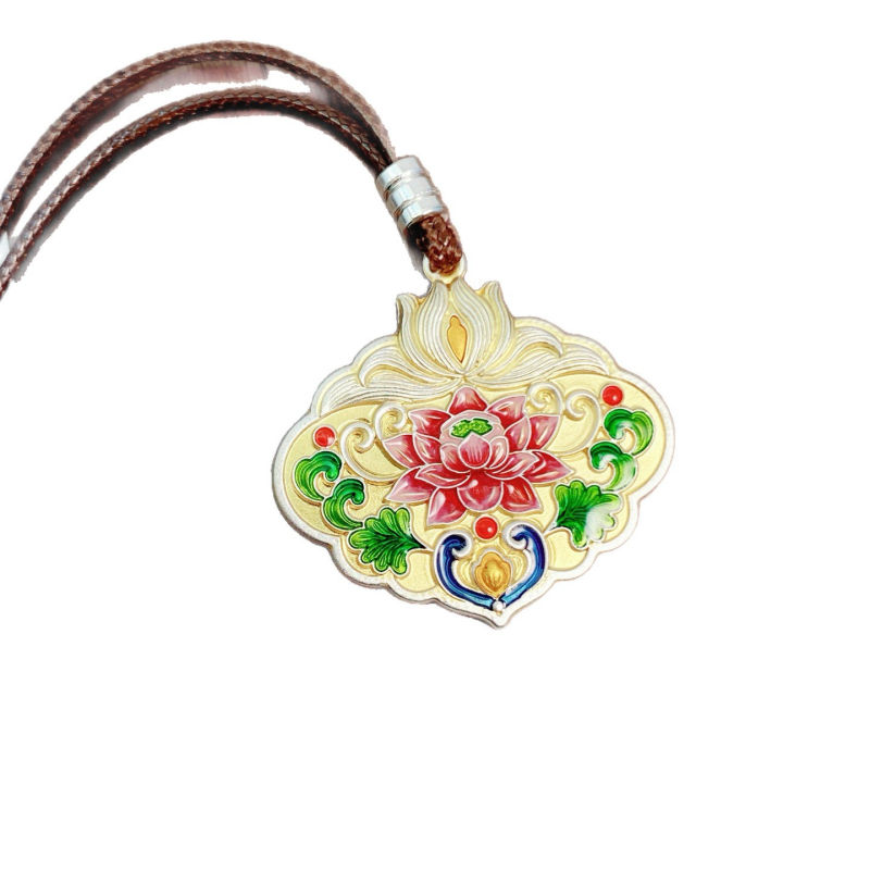 Medálos nyaklánc: geometrikus réz, lótusz zománc, édes stílus, 2025 tavaszi kiadás