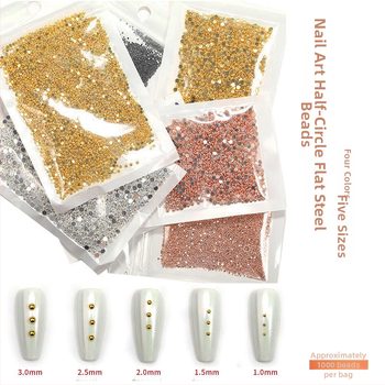 Metalo pusmėnulio karoliukai nagams, plokščiu dugnu, reljefinis raštas, DIY nagų dekoravimui